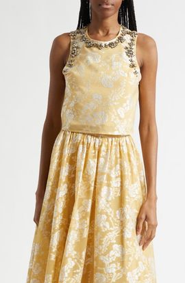 Cinq à Sept Cinq à Sept Rhinestone Floral Jacquard Sleeveless Top