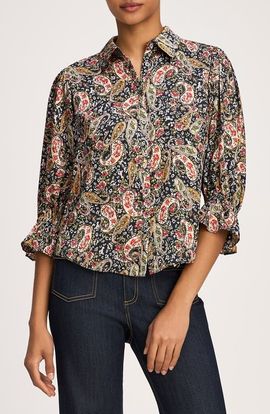 Cinq à Sept Cinq à Sept Rose Paisley Three Quarter Sleeve Shirt