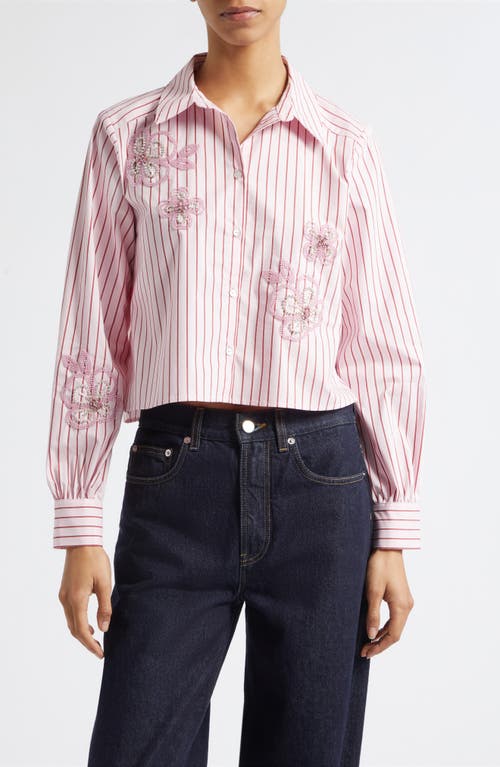 Cinq à Sept Cinq à Sept Rose Stripe Beaded Flower Button-Up Shirt