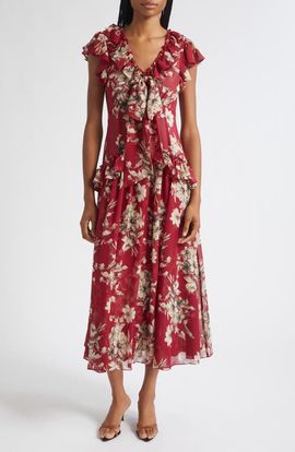 Cinq à Sept Cinq à Sept Sevi Hand-Sketched Floral Midi Dress