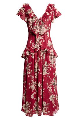 Cinq à Sept Cinq à Sept Sevi Hand Sketched Tiered Ruffle Floral Dress
