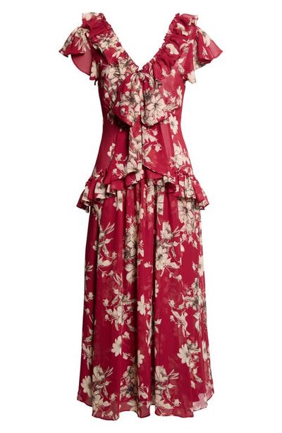 Cinq à Sept Cinq à Sept Sevi Hand Sketched Tiered Ruffle Floral Dress