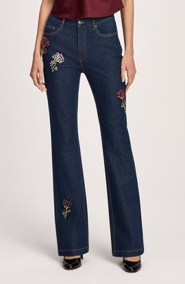 Cinq à Sept Cinq à Sept Stevie Rhinestone Rose Straight Leg Jeans