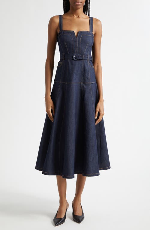 Cinq à Sept Cinq à Sept Tina Belted Stretch Denim Midi Sundress