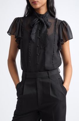 Cinq à Sept Cinq à Sept Virelle Lace Trim Tie Neck Top