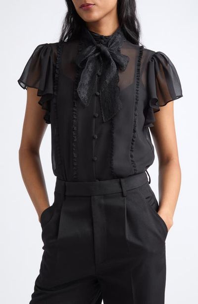 Cinq à Sept Cinq à Sept Virelle Lace Trim Tie Neck Top