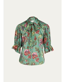 Cinq à Sept Fresco Floral Tie-Neck Blouse