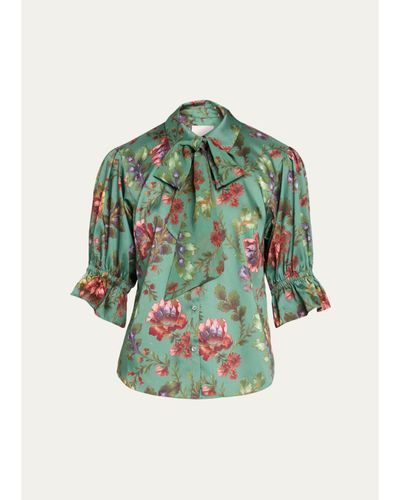 Cinq à Sept Fresco Floral Tie-Neck Blouse