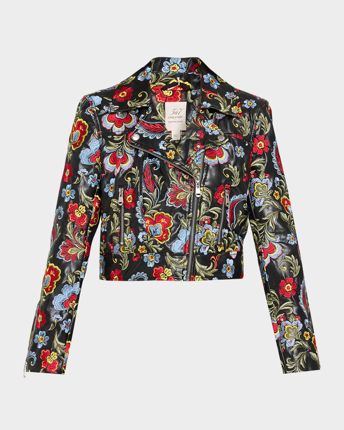 Cinq à Sept Genevive Floral-Embroidered Biker Jacket