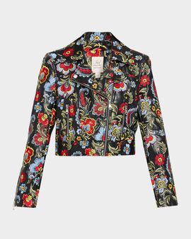 Cinq à Sept Genevive Floral-Embroidered Biker Jacket