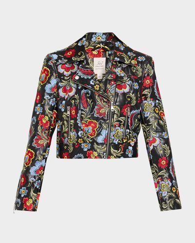 Cinq à Sept Genevive Floral-Embroidered Biker Jacket