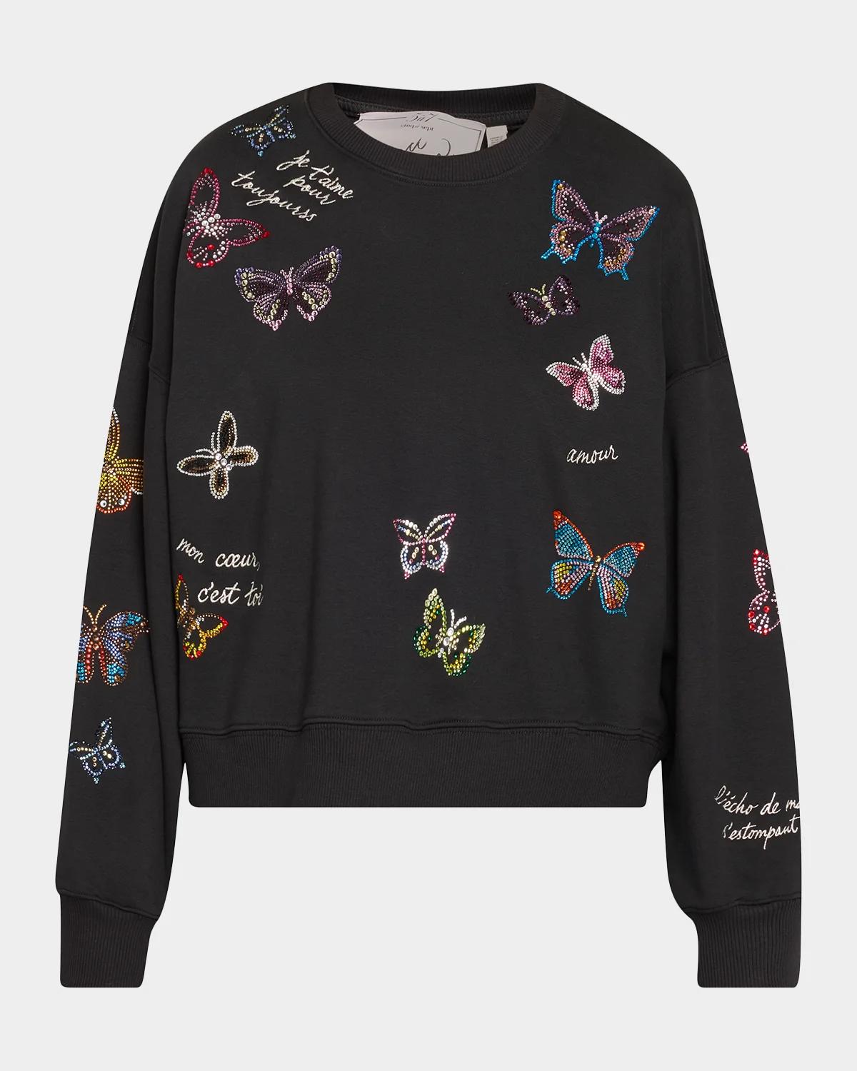 Cinq à Sept Heatset Butterfly Crewneck Sweatshirt