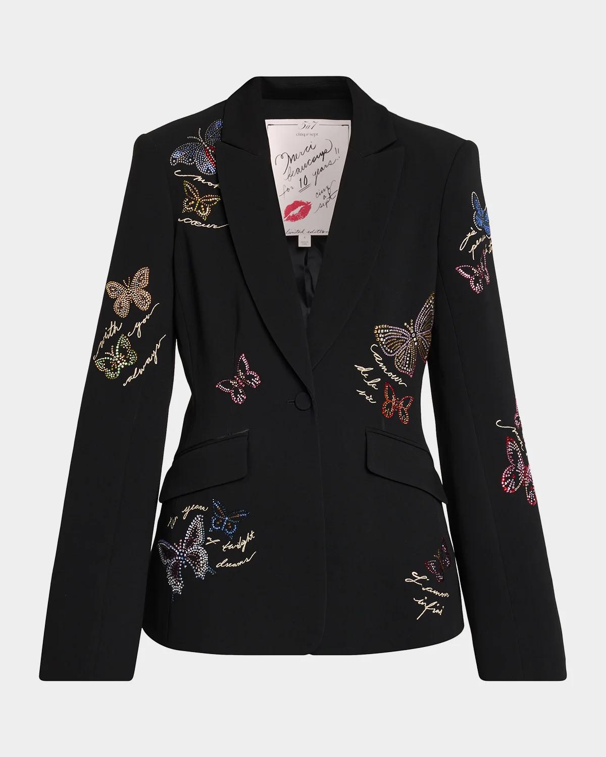 Cinq à Sept Heatset Butterfly Single-Breasted Blazer
