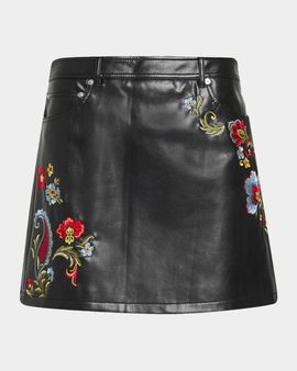Cinq à Sept Keke Floral Embroidered Faux Leather Mini Skirt