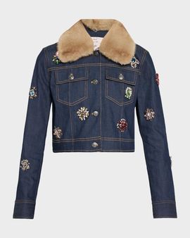 Cinq à Sept Lexie Faux-Fur Collar Denim Jacket