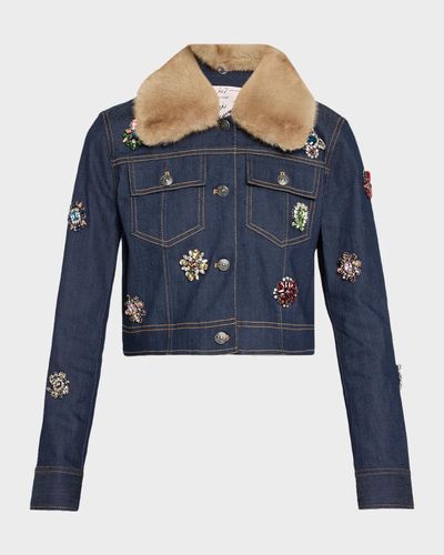 Cinq à Sept Lexie Faux-Fur Collar Denim Jacket