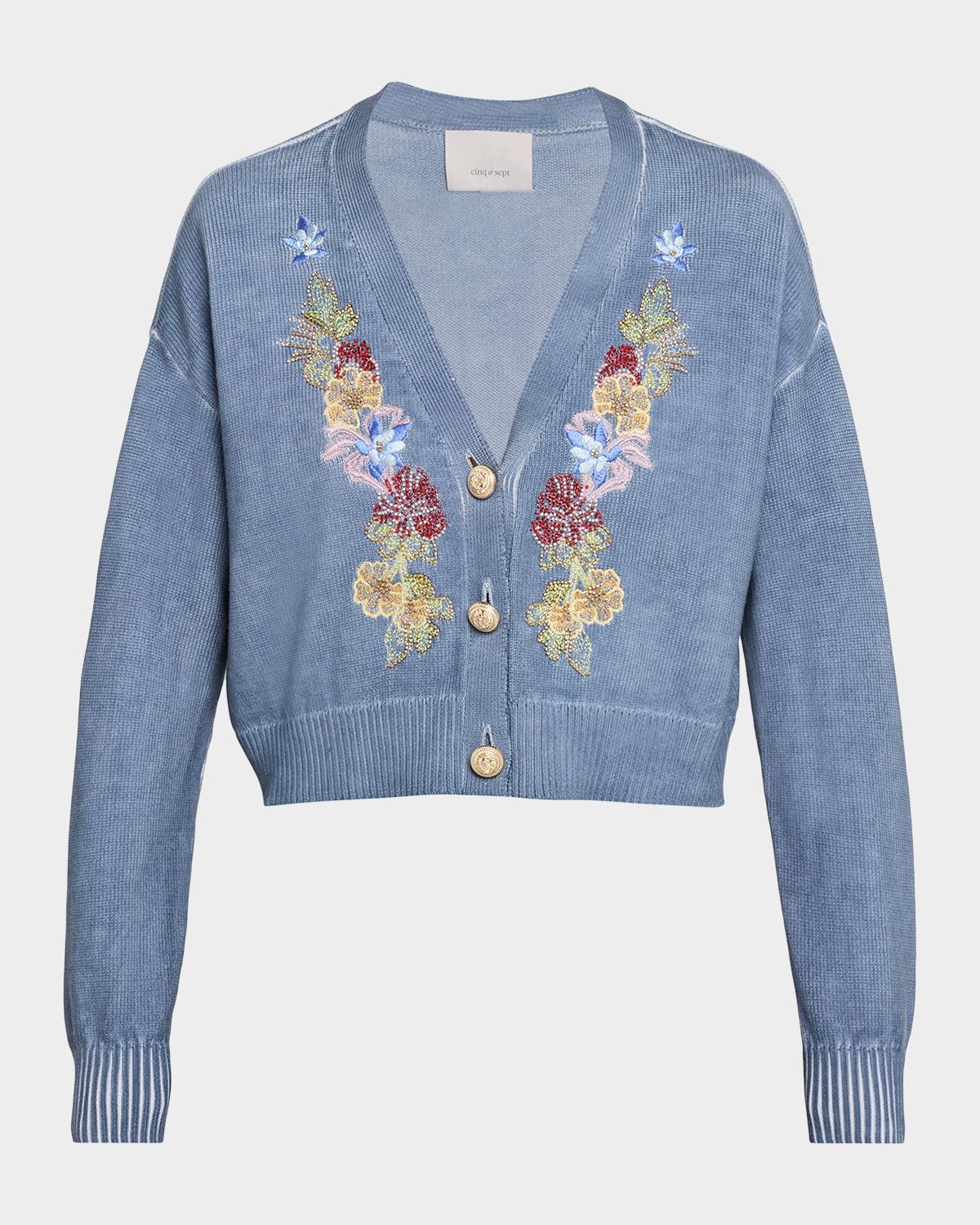Cinq à Sept Lita Floral Embroidered Cropped Cardigan