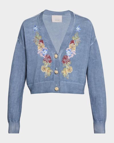 Cinq à Sept Lita Floral Embroidered Cropped Cardigan