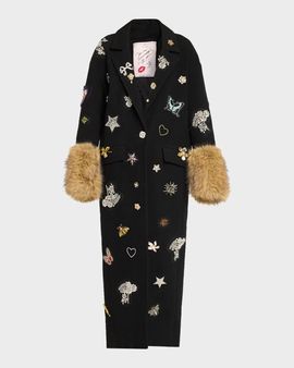 Cinq à Sept Mariella Embellished Faux-Fur-Cuff Coat