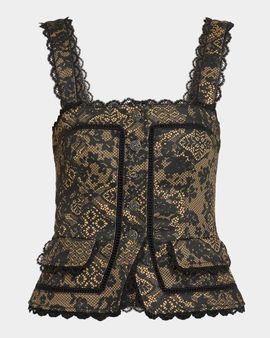 Cinq à Sept Myra Patchwork-Print Lace-Trim Top