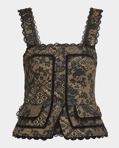 Cinq à Sept Myra Patchwork-Print Lace-Trim Top