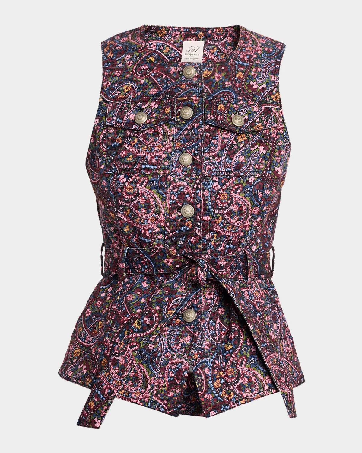 Cinq à Sept Reenee Belted Paisley Denim Vest
