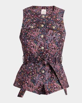 Cinq à Sept Reenee Belted Paisley Denim Vest
