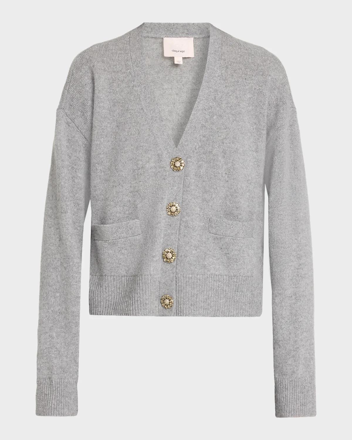 Cinq à Sept Rhinestone Button-Front Cashmere Cardigan