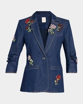 Cinq à Sept Rhinestone Roses Denim Blazer