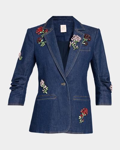 Cinq à Sept Rhinestone Roses Denim Blazer