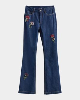 Cinq à Sept Stevie Rhinestone-Rose Flare-Leg Jeans