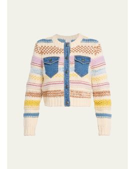 Cinq à Sept Suki Denim & Wool Combo Cardigan