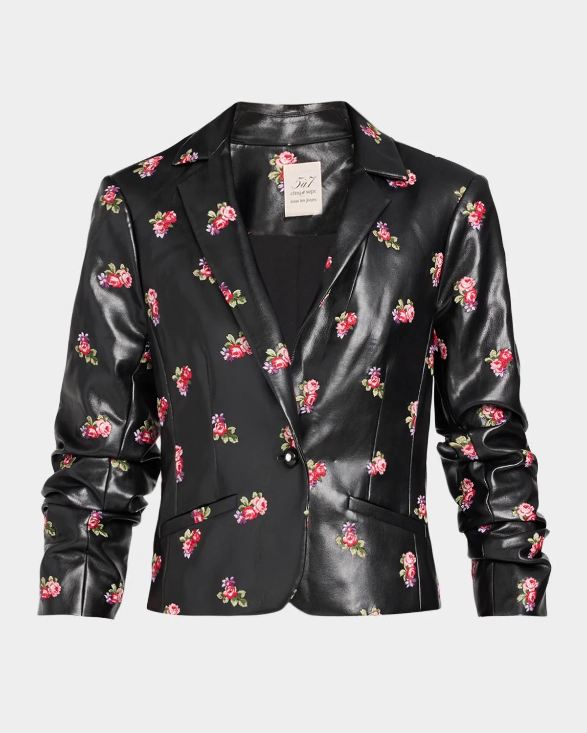 Cinq à Sept Tossed Roses Faux Leather Blazer