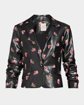 Cinq à Sept Tossed Roses Faux Leather Blazer