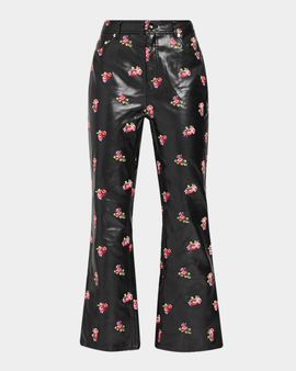 Cinq à Sept Tossed Roses Faux Leather Flare Pants