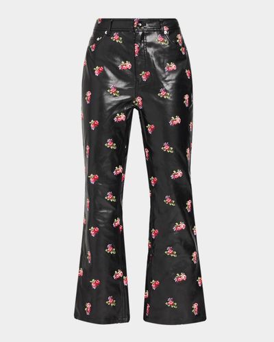 Cinq à Sept Tossed Roses Faux Leather Flare Pants
