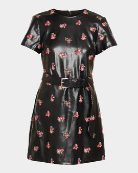 Cinq à Sept Tossed Roses Faux Leather Mini Dress
