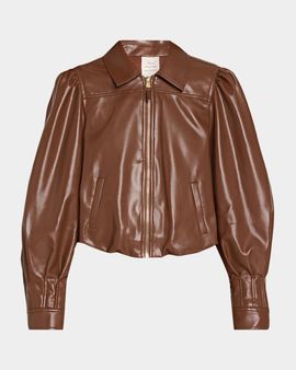 Cinq à Sept Vegan Leather Puff-Sleeve Jacket