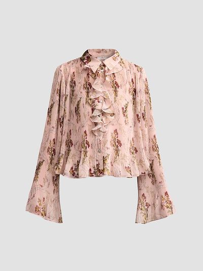 Cinq à Sept Women's Aleyna Loveletter Floral Pleated Ruffle Top