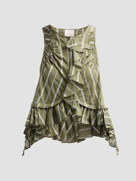 Cinq à Sept Women's Azura Striped Ruffled Sleeveless Top