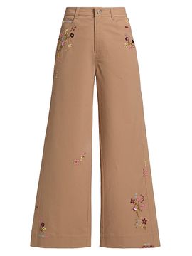 Cinq à Sept Women's Betsy Wildflower-Embroidered Wide-Leg Crop Pants