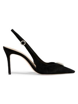 Cinq à Sept Women's Claire 85MM Crystal Brooch Suede Slingback Pumps