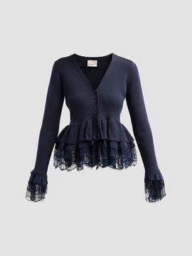 Cinq à Sept Women's Dolly Ruffled Lace-Trimmed Peplum Cardigan