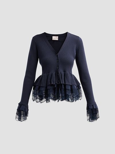 Cinq à Sept Women's Dolly Ruffled Lace-Trimmed Peplum Cardigan