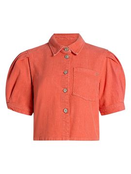 Cinq à Sept Women's Halsie Puff-Sleeve Denim Crop Top