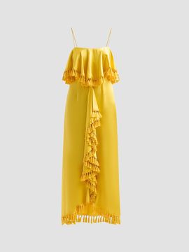 Cinq à Sept Women's Luma Silk Fringe-Trim A-Line Midi Dress