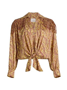 Cinq à Sept Women's Marianna Charming Paisley Tie-Waist Crop Top