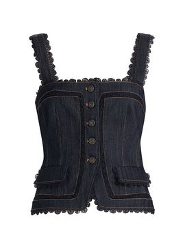 Cinq à Sept Women's Myra Guipure Lace Denim Top