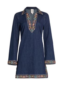 Cinq à Sept Women's Pierson Beaded Embellished Denim Mini-Shirtdress