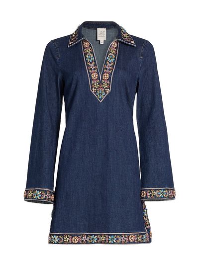 Cinq à Sept Women's Pierson Beaded Embellished Denim Mini-Shirtdress